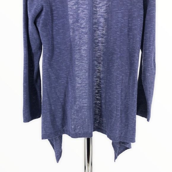Eileen Fisher Blue Linen Cotton Open Waterfall Long Sleeve Knit Cardigan size PL - Picture 5 of 10